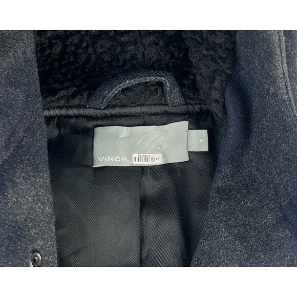 VINCE Checked Faux Shearling Trim Duffle Mens Coat Jacket Wool Blend Size M $895 - Picture 14 of 16